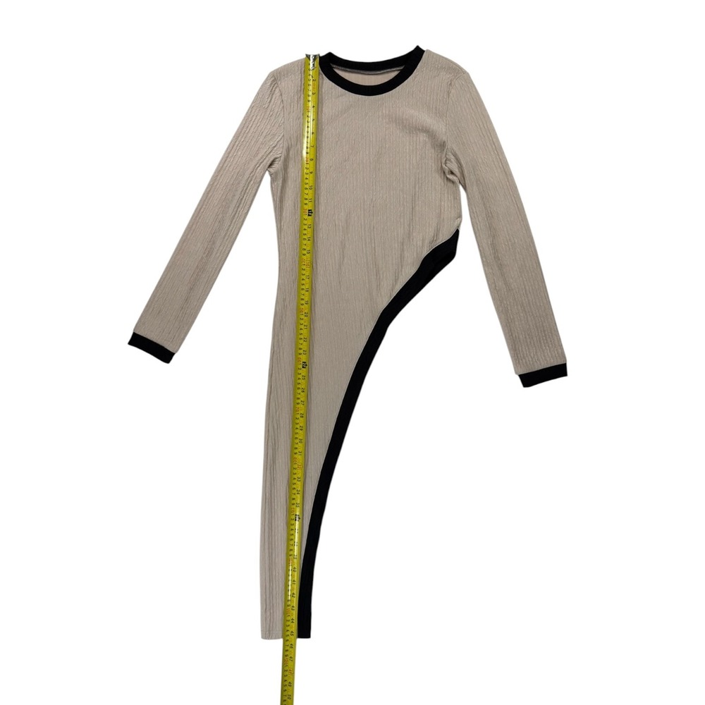 Asymmetrical Textured 2-Piece Set Women S Beige Black Flare - Picture 4 of 10